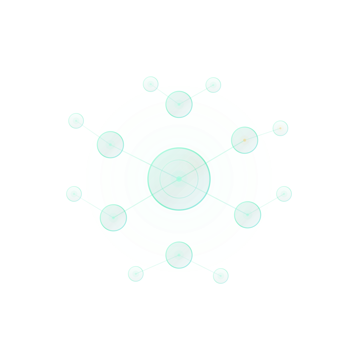 Glowing line-art topic-cluster graph of an interlinked blog that grows and links itself